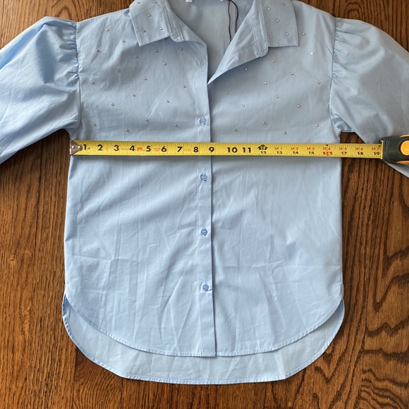 Zara - Blue Poplin Shirt with Gem Detail - Tag says size 10; fits like a 6! - Picture 5 of 5